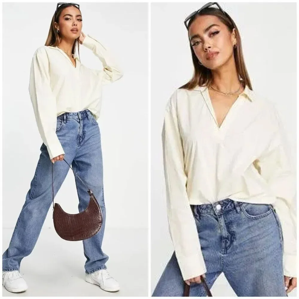 New Monki 100% Cotton Poplin Top Size S - Picture 2 of 9